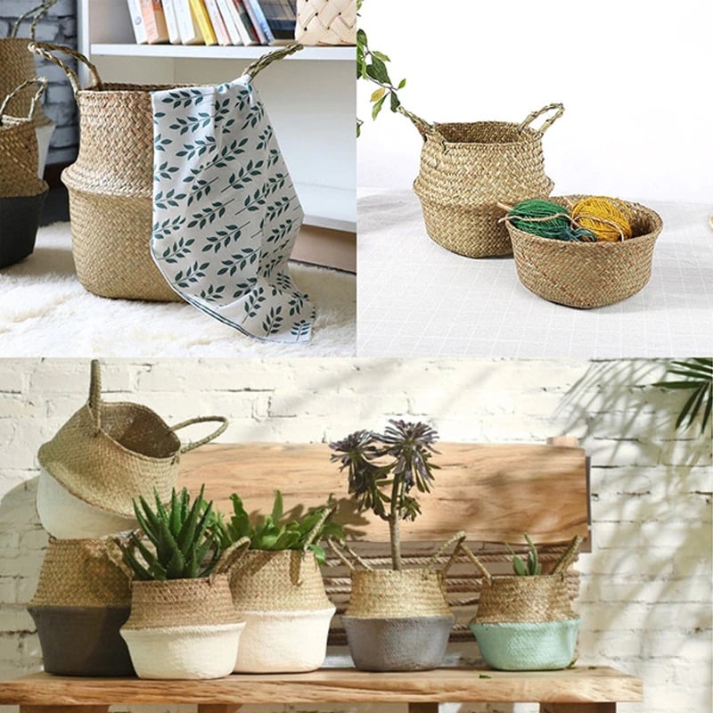 Smoky gray handmade rattan storage basket – multiple views (2)