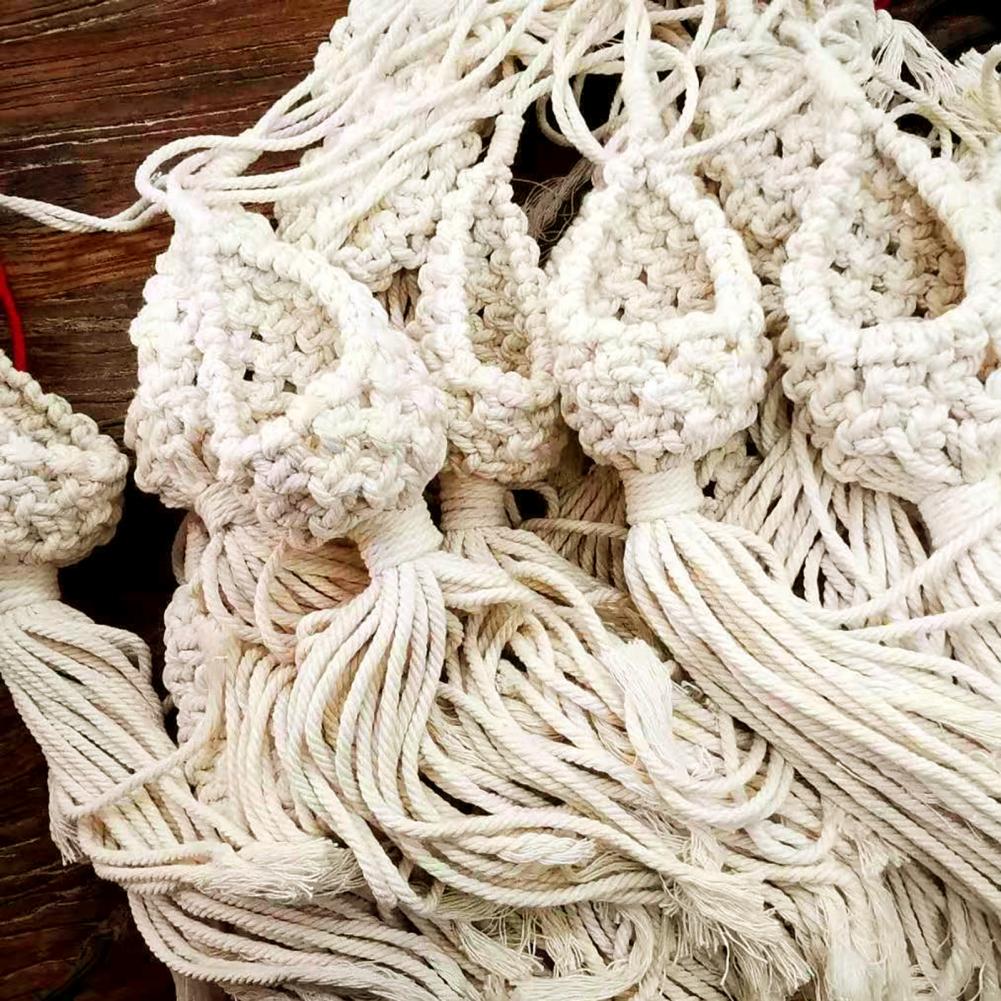White woven cotton hanging planter basket – close-up detail (2)