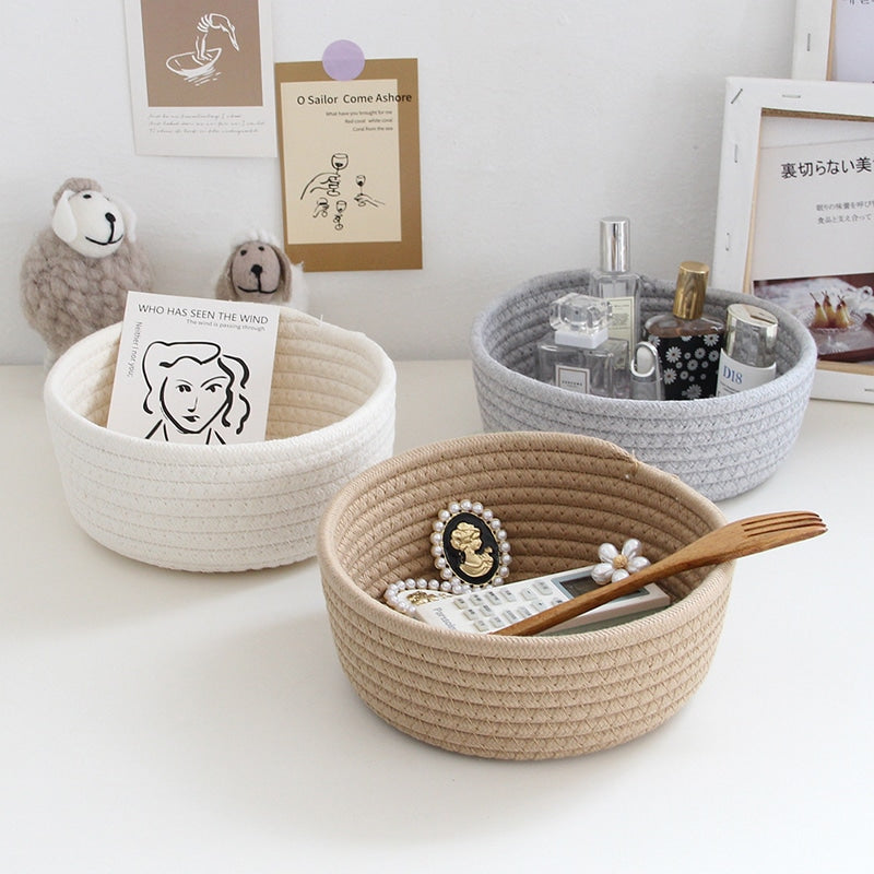 Nordic round cotton rope basket with handles – multiple views (4)