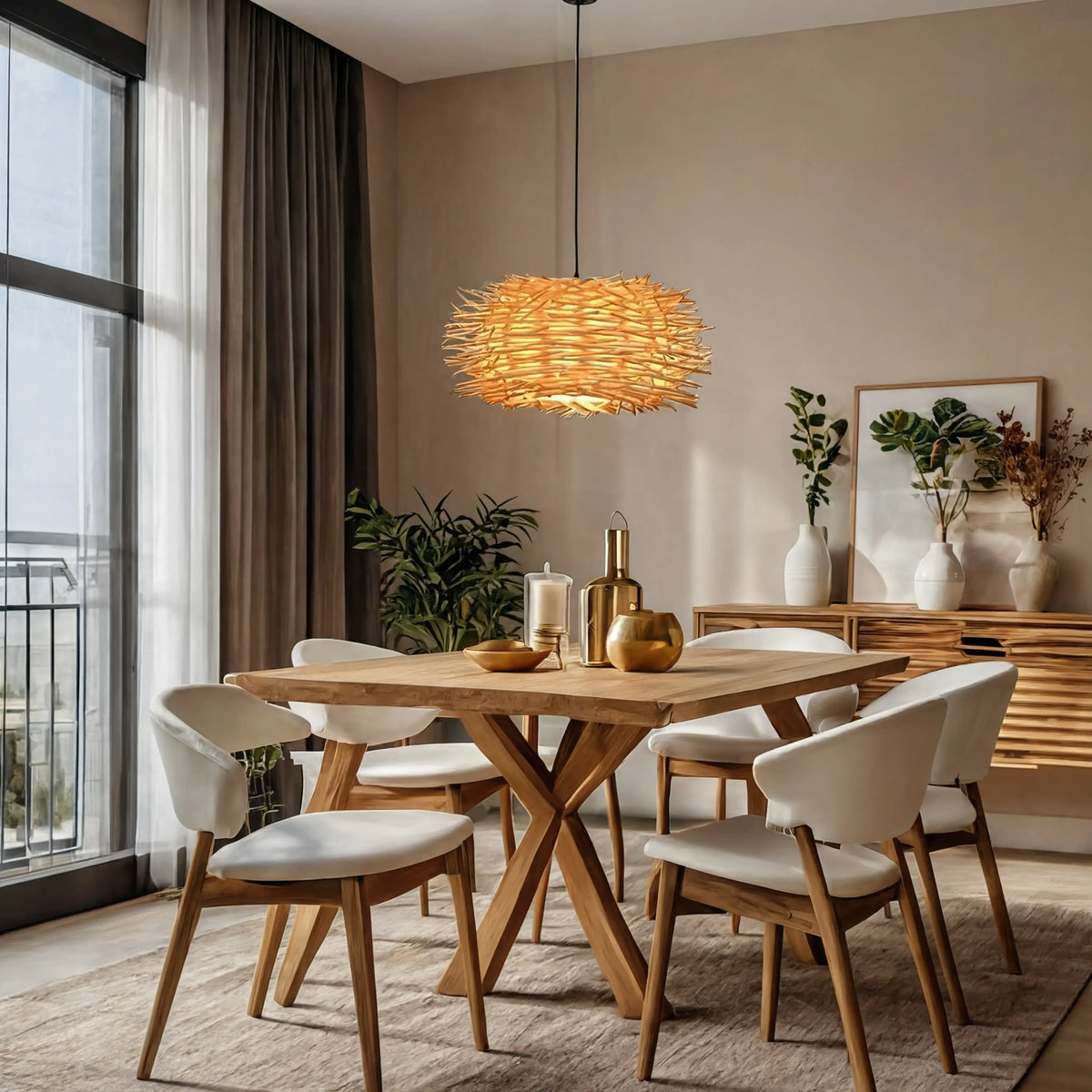 Aléria woven rattan nest pendant light – shown in a room setting