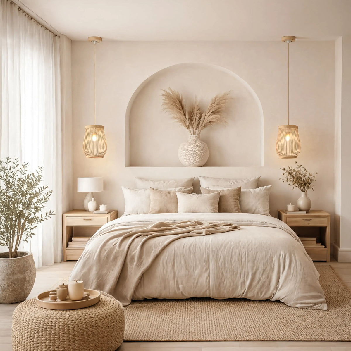 Anafi rattan amphora pendant light – shown in a room setting
