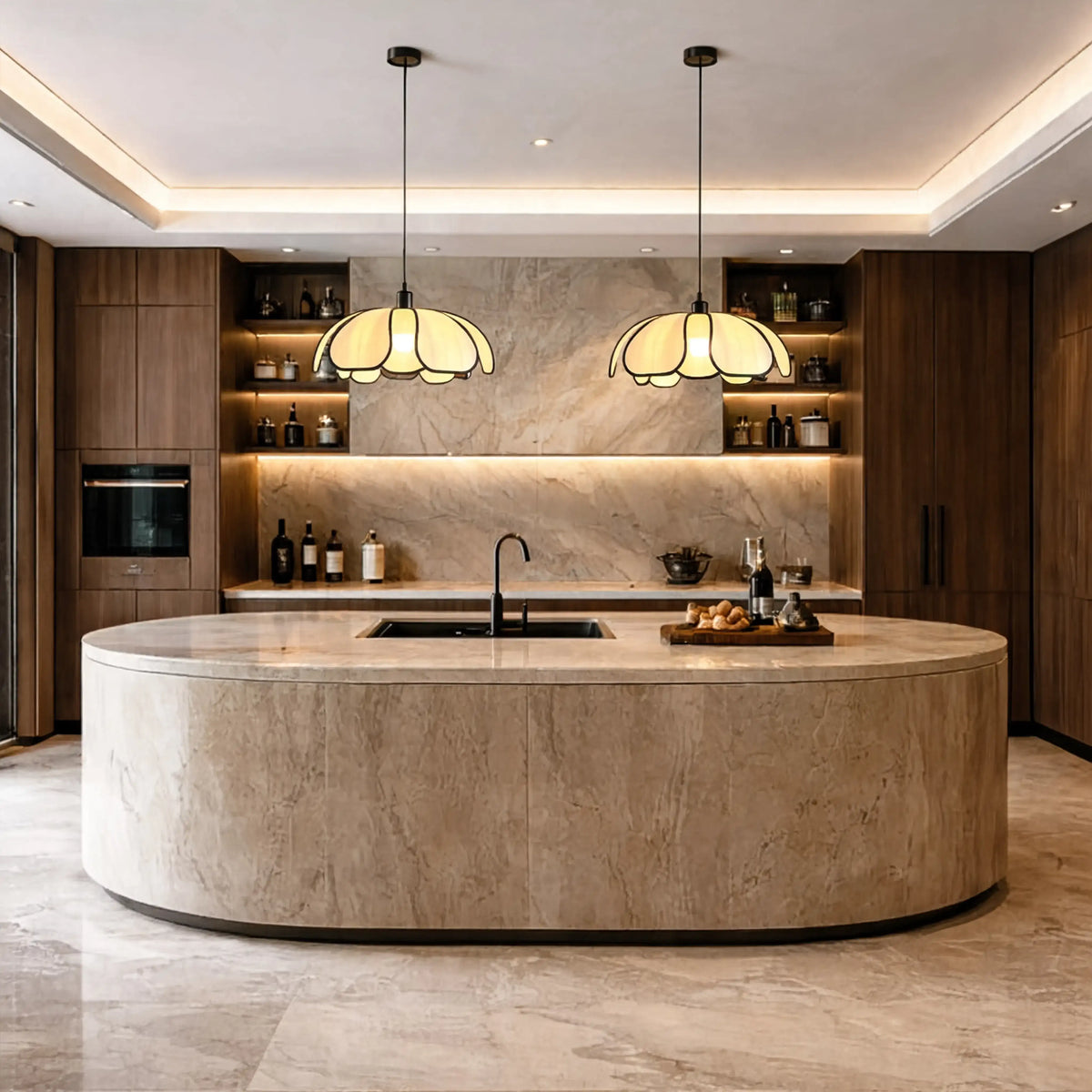 Hesperia large abaca flower pendant light – shown in a kitchen