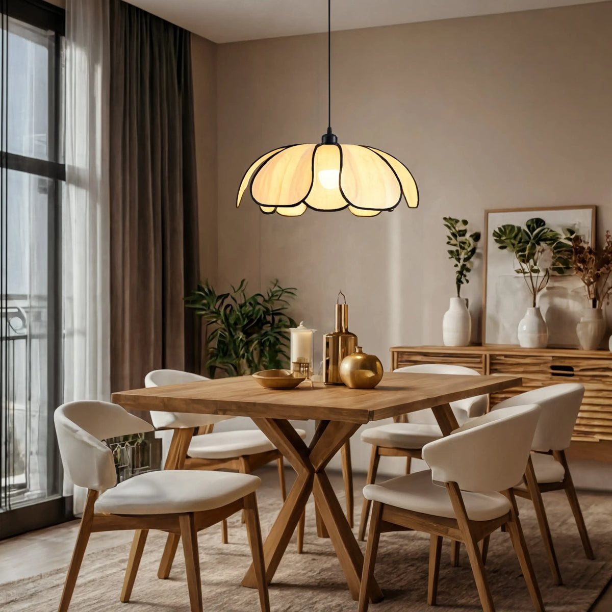 Hesperia large abaca flower pendant light – shown in a room setting (3)
