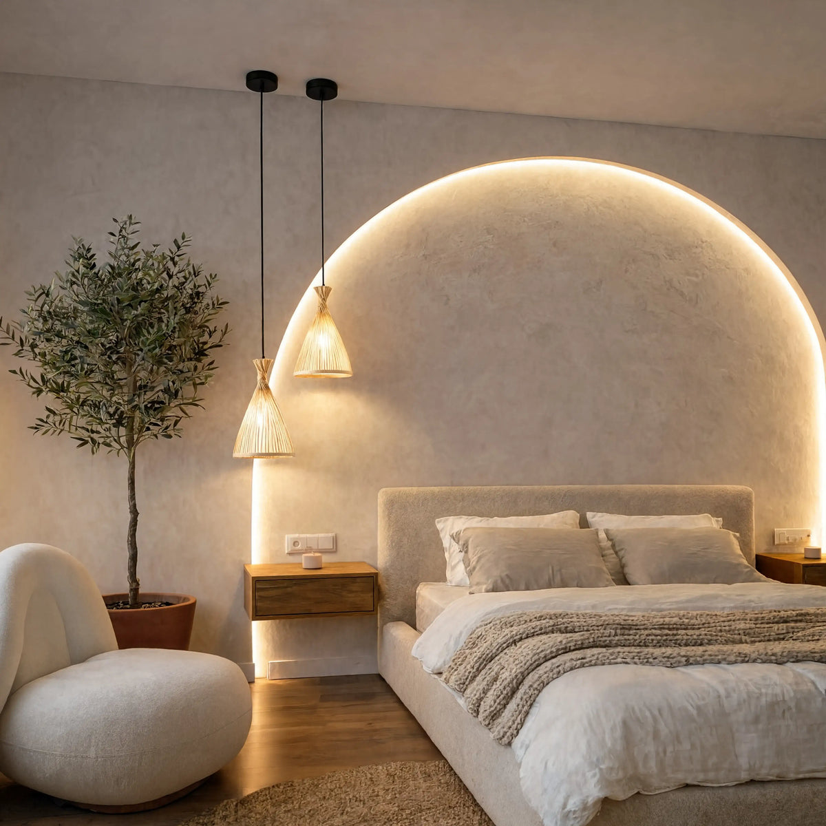 Hydra rattan cone pendant light – shown in a room setting