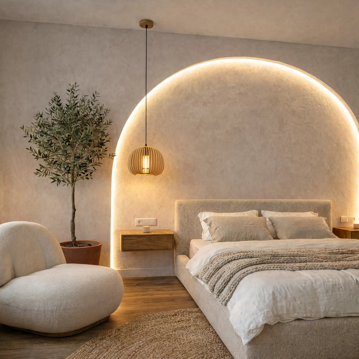 Kea rattan lantern pendant light – shown in a bedroom (3)
