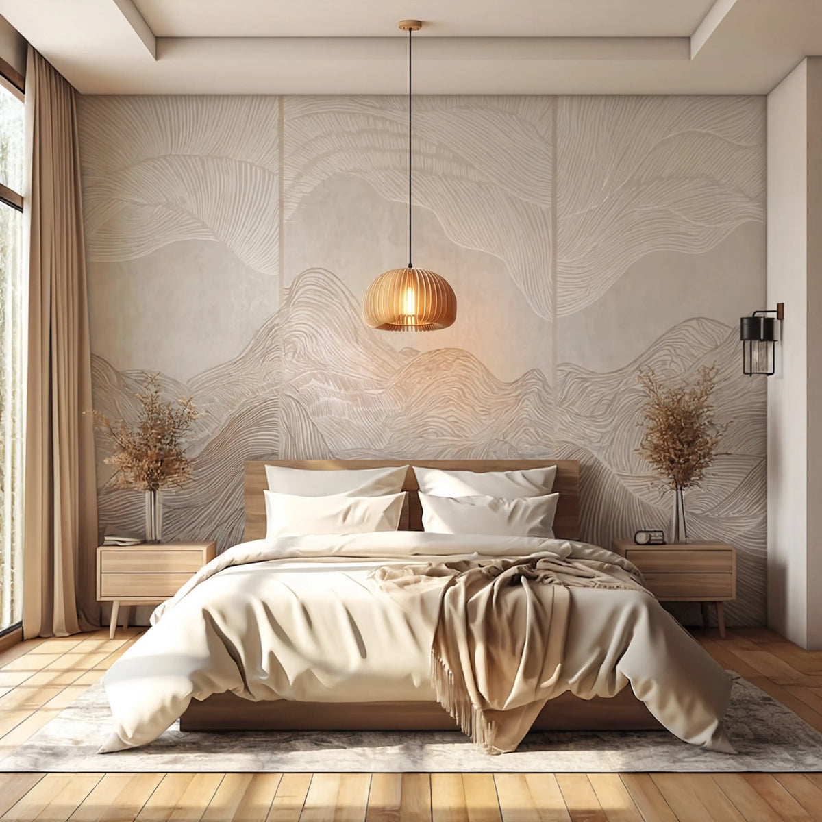 Kea rattan lantern pendant light – shown in a bedroom (6)
