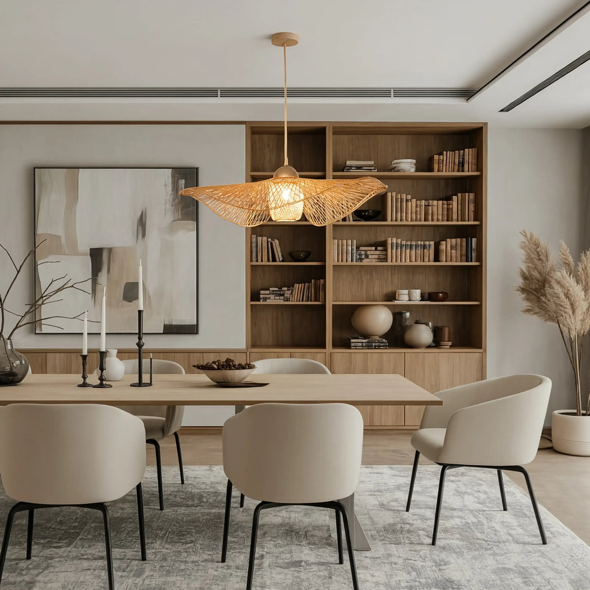 Marettimo wide-brim rattan hat pendant light – shown in a room setting