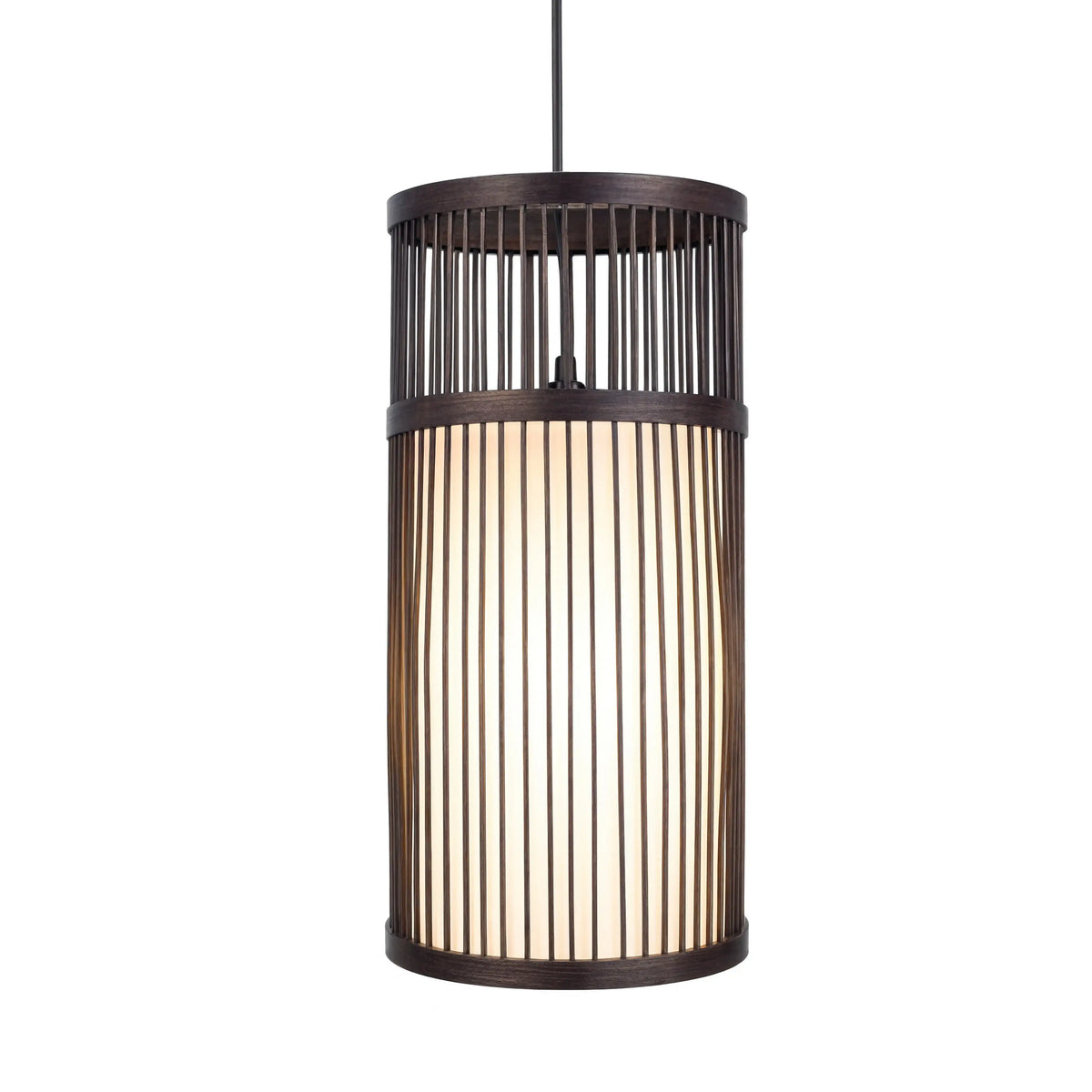 Murano slatted rattan column pendant light – black variant, another view