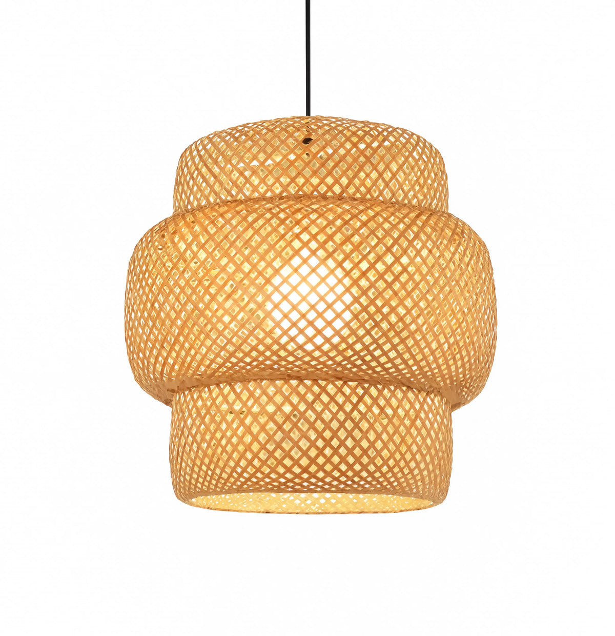 Olympia three-tier woven rattan pendant light