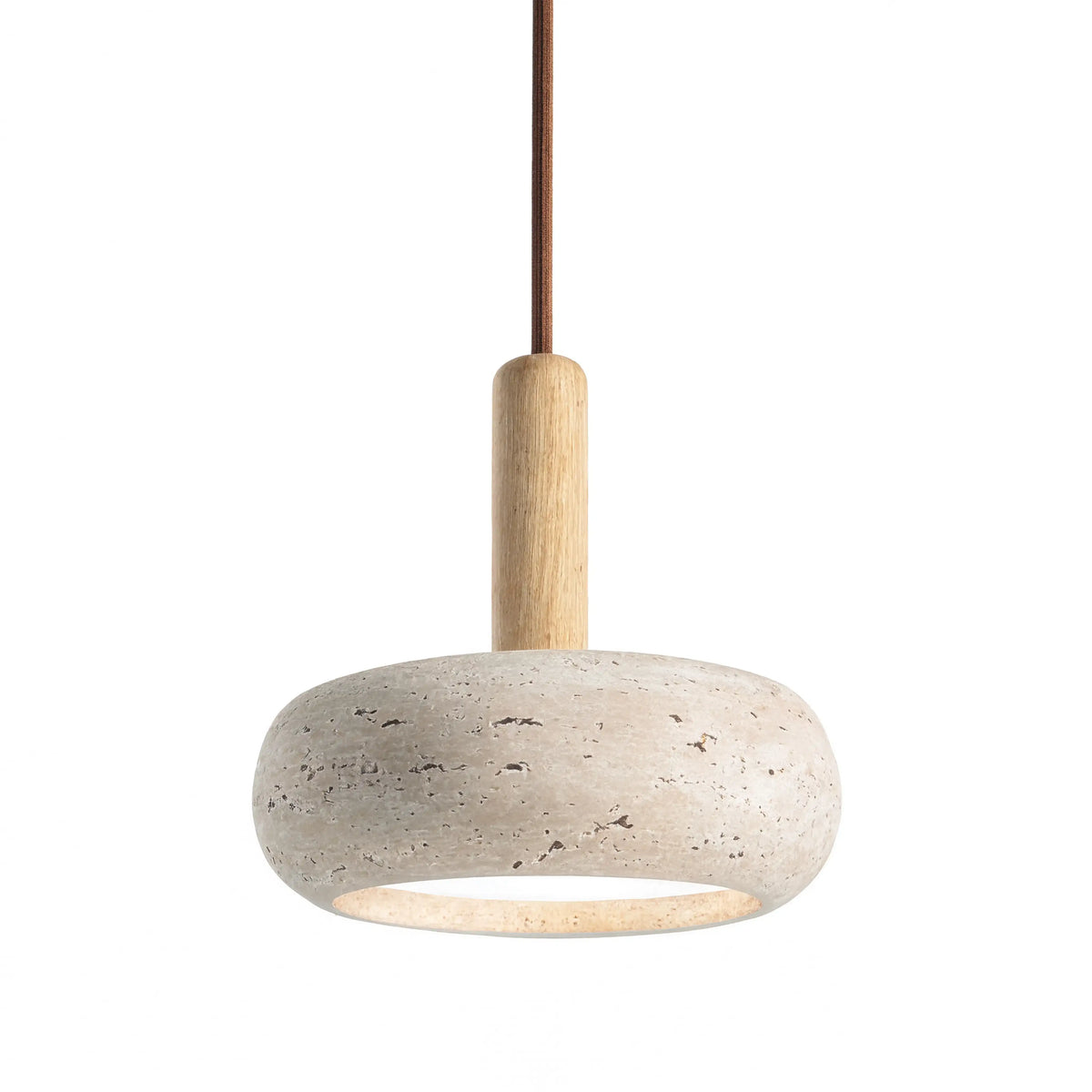 Nora low-profile travertine and light wood pendant light