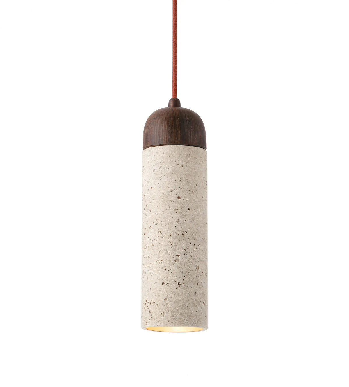 Terracina travertine tube pendant with dark wood dome