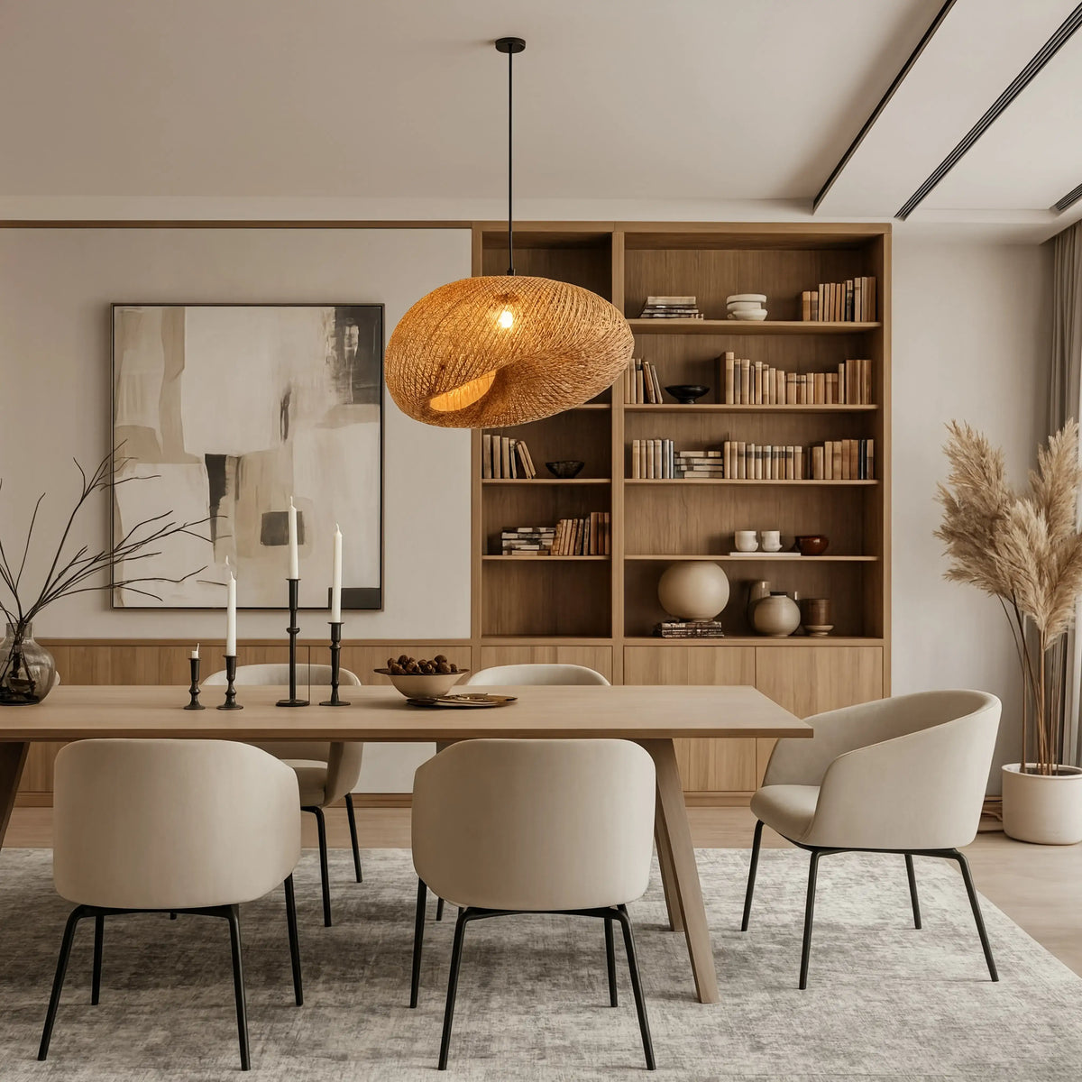 Triton twisted woven rattan pendant light – shown in a bedroom (4)