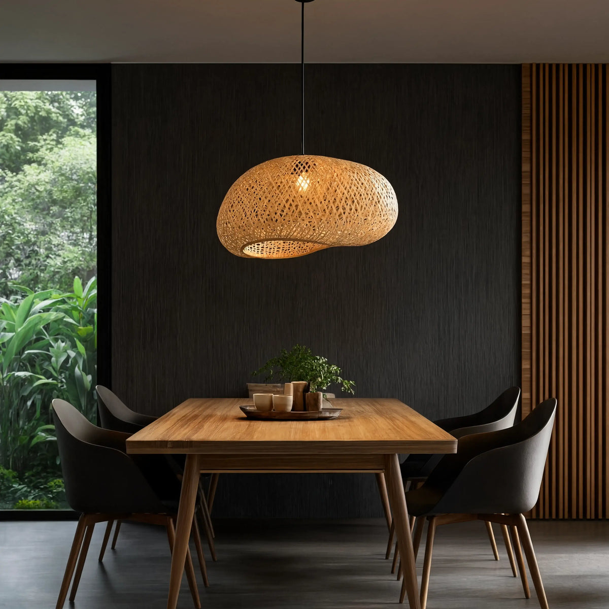 Triton twisted woven rattan pendant light – shown in a bedroom (9)