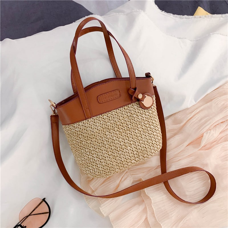 Straw handbag with soft faux leather trim – another view (2)