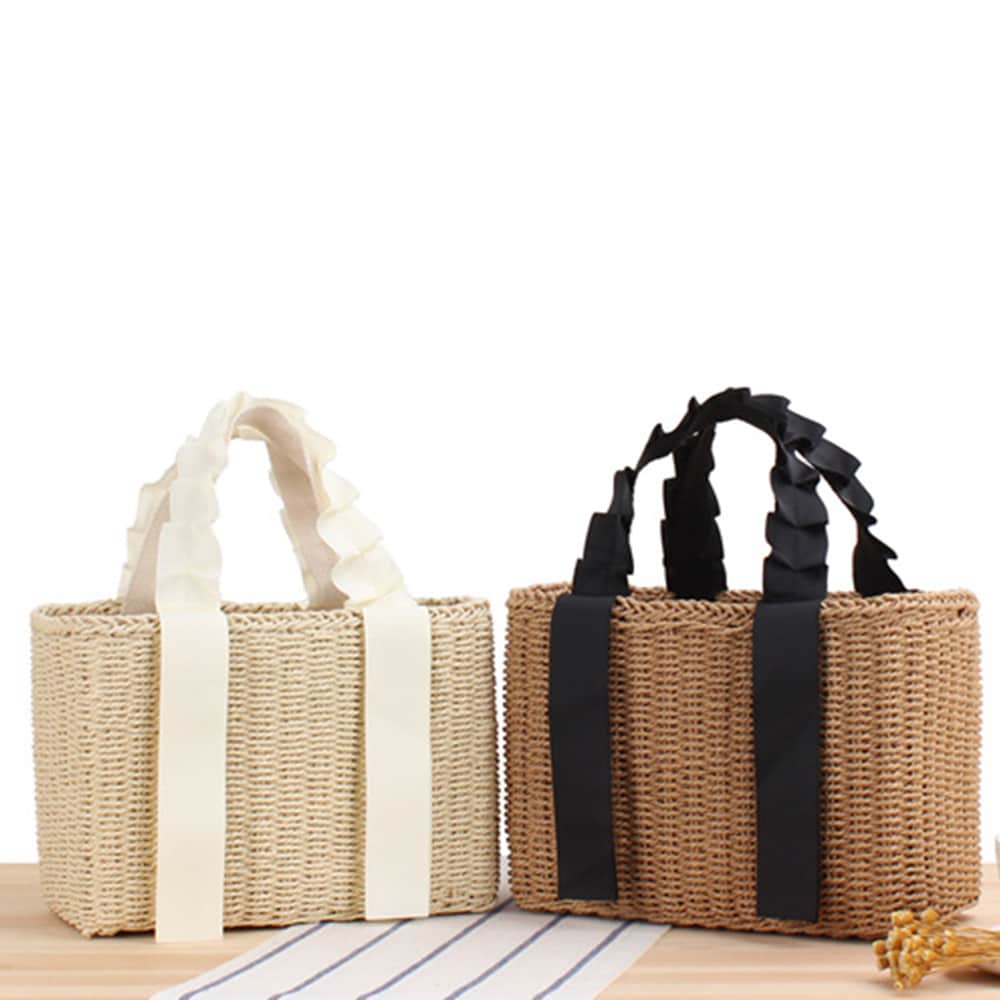 Woven straw handbag with a honeycomb texture – multiple views