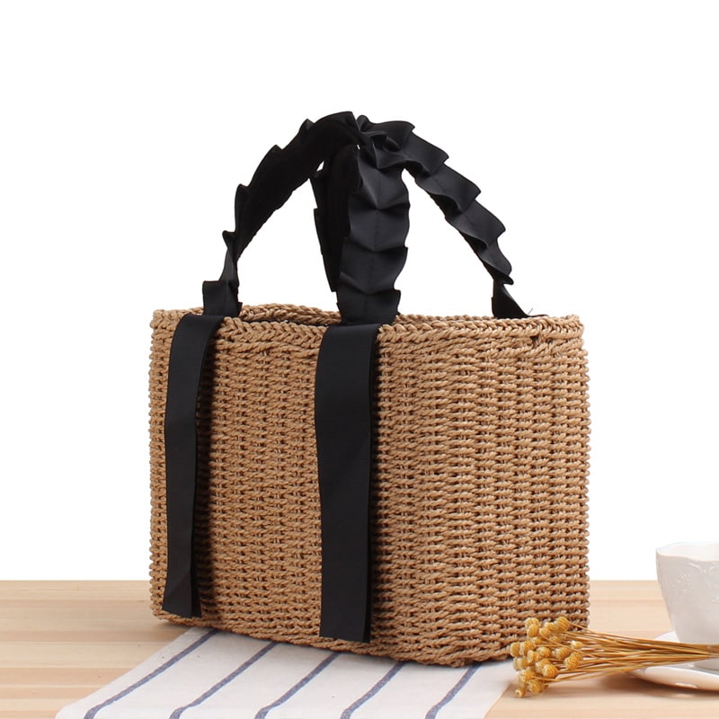 Woven straw handbag with a honeycomb texture – another view