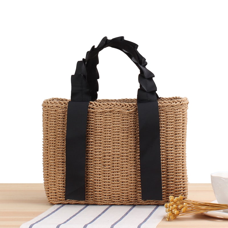 Woven straw handbag with a honeycomb texture – brown variant, another view