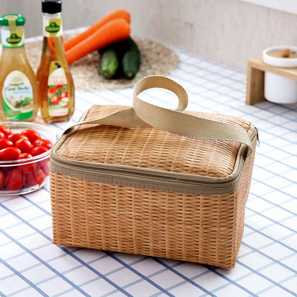 Insulated waterproof rattan picnic bag – shown in a room setting (2)