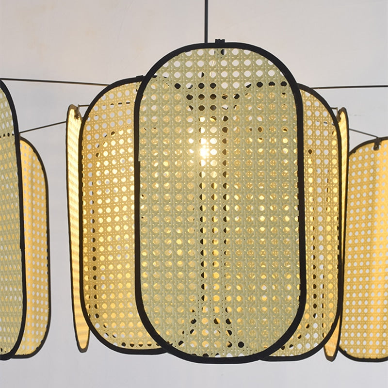 Retro domed handmade rattan ceiling light – close-up detail