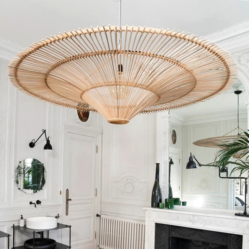 Retro-modern handwoven rattan LED ceiling light – beige variant