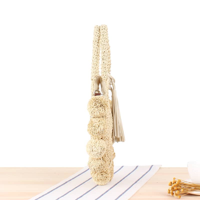Vintage beige straw beach bag – another view