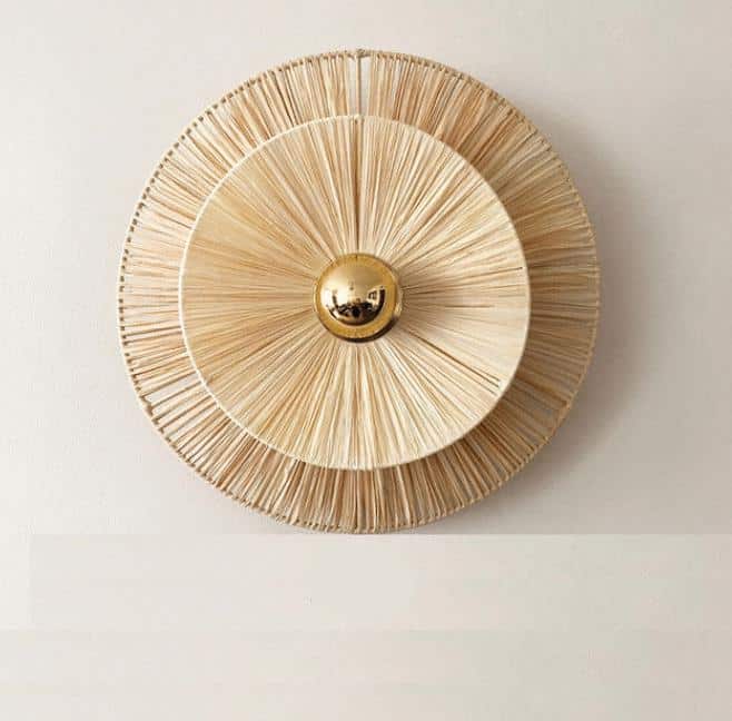 Large handwoven rattan flower LED wall sconce