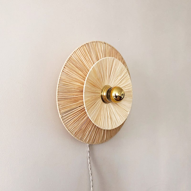 Large handwoven rattan flower LED wall sconce – another view (2)