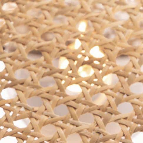 Retro rounded handwoven rattan wall light – close-up detail