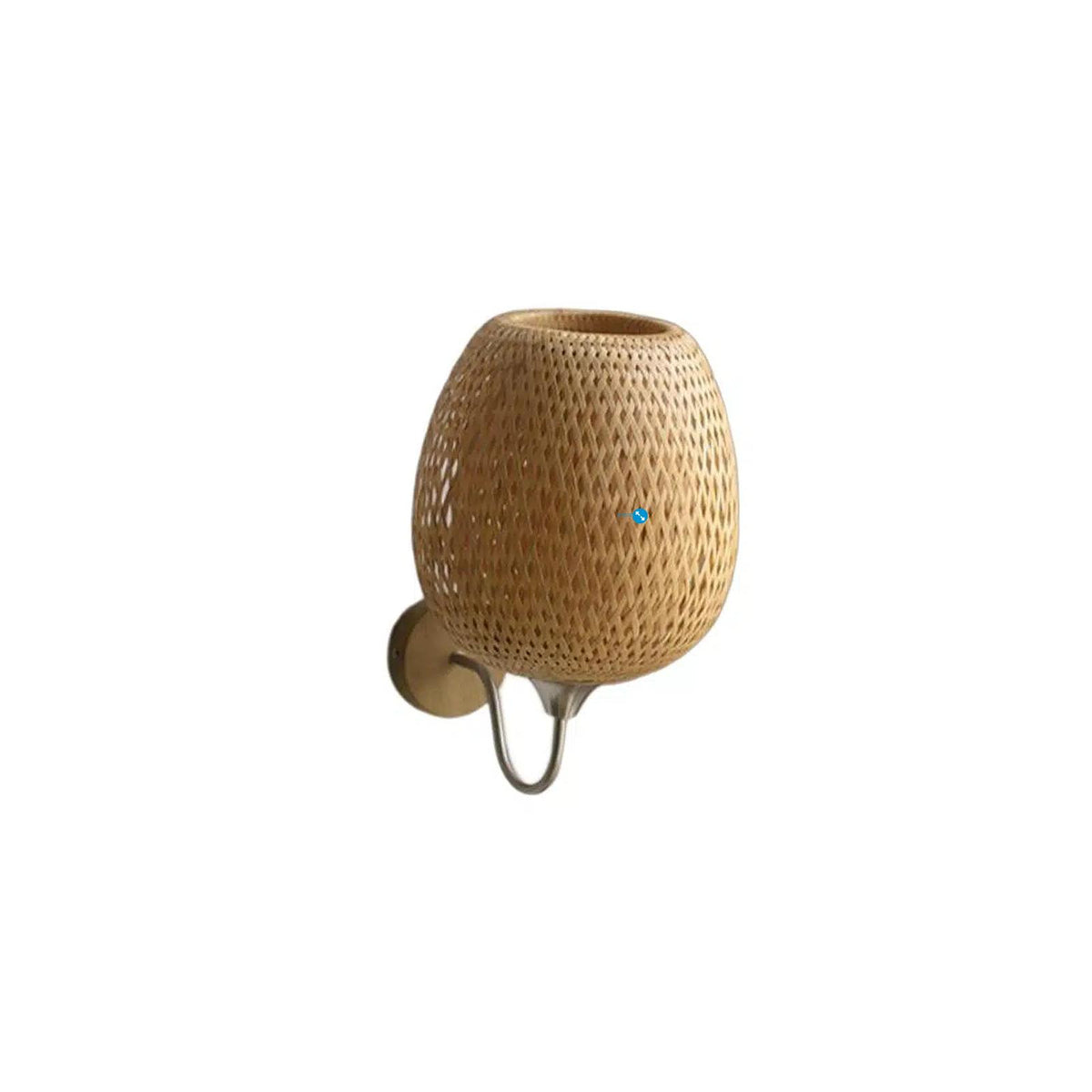 Vintage boho handwoven rattan wall sconce with a fan pattern – another view