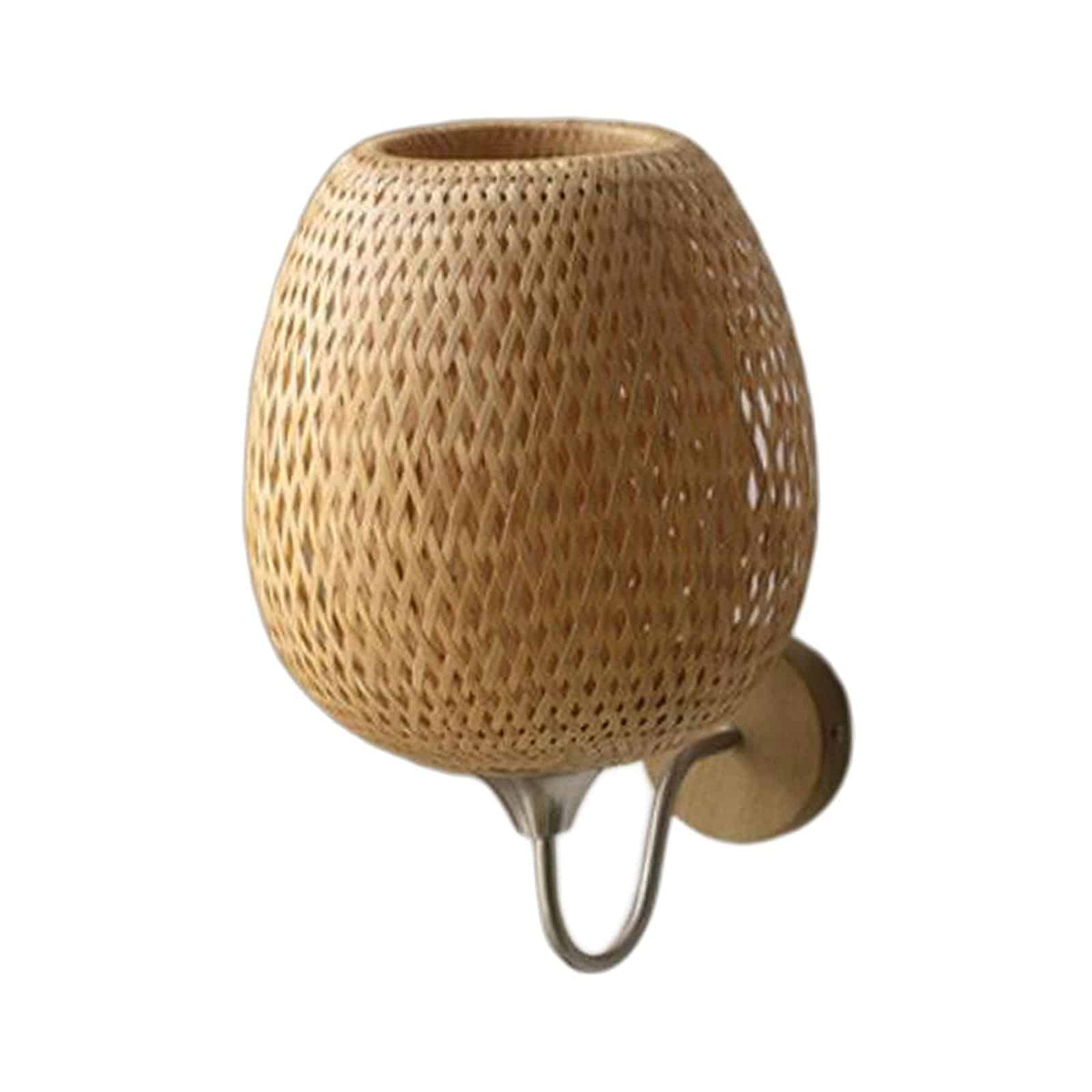 Vintage boho handwoven rattan wall sconce with a fan pattern