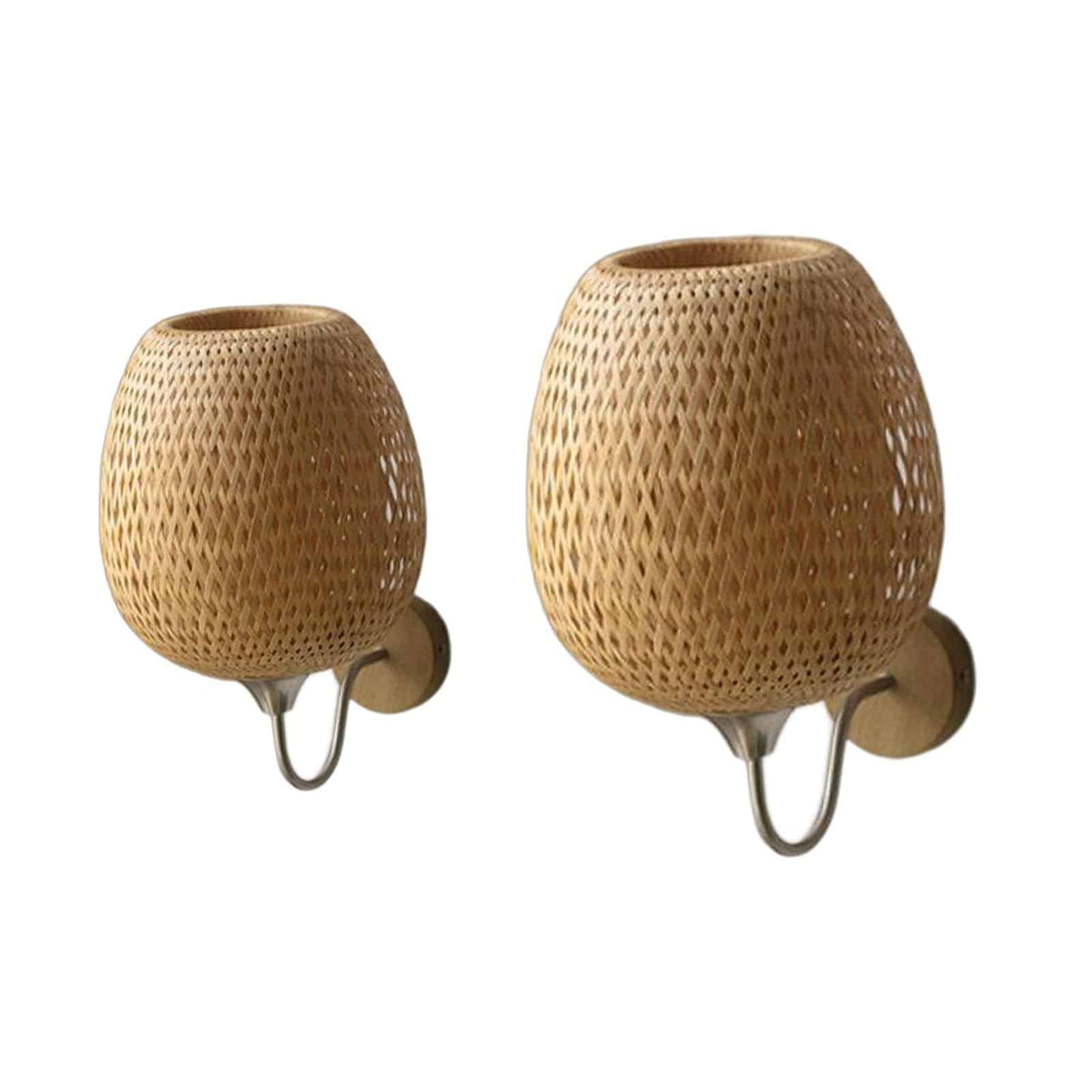 Vintage boho handwoven rattan wall sconce with a fan pattern – multiple views