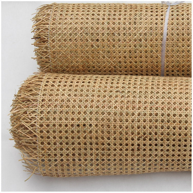Green-tinted round mesh rattan cane webbing roll – XL variant, close-up detail