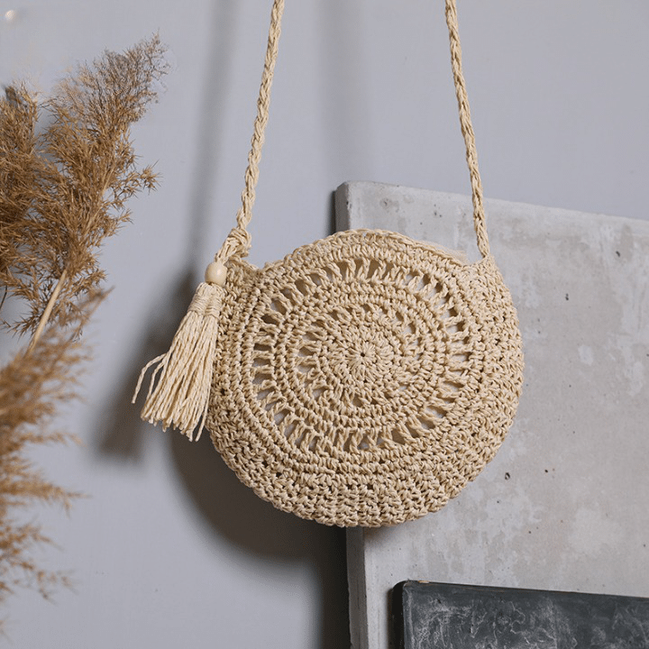 Soft round handwoven straw bag – another view (2)