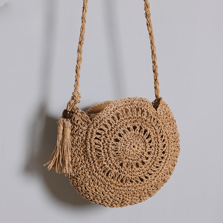 Soft round handwoven straw bag – another view