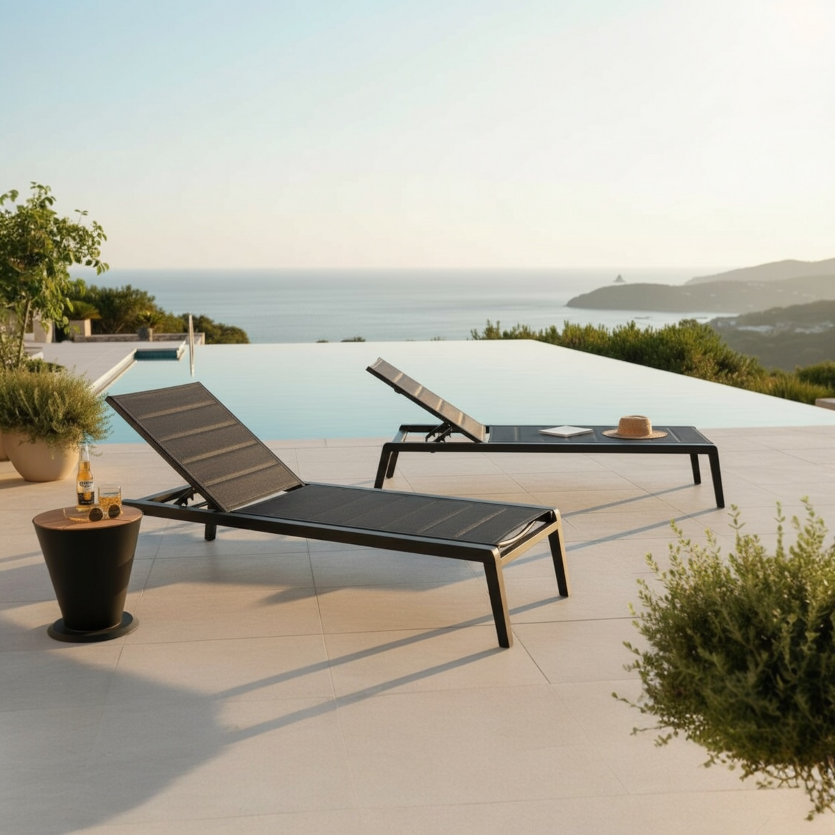 Lovy stackable aluminum textilene chaise lounge – shown outdoors