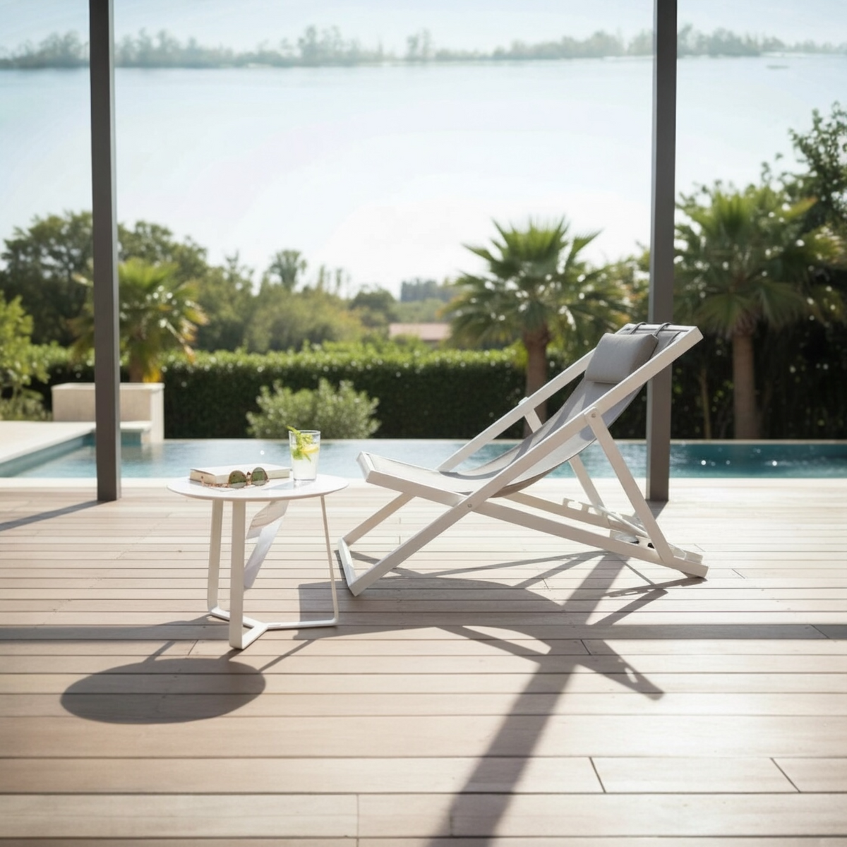 Kassy folding aluminum textilene sling chair – shown outdoors