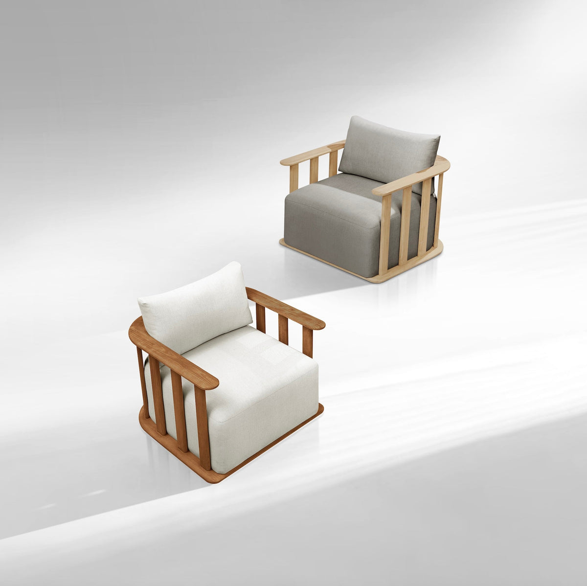 Roma solid teak outdoor armchair with slatted back – another view