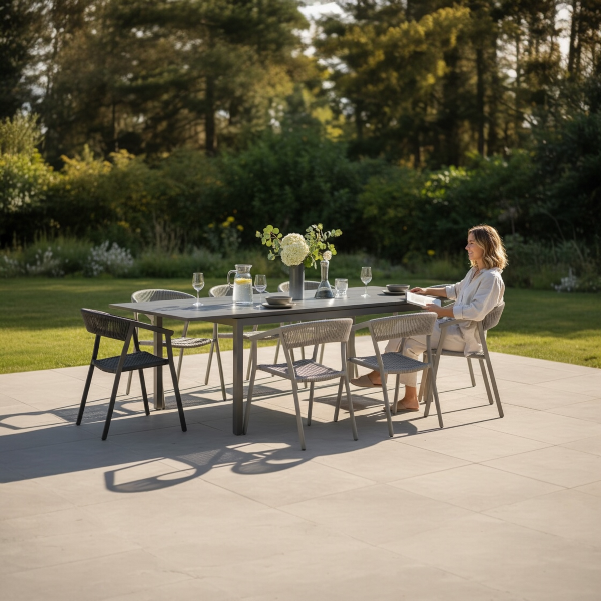 Lou black extendable aluminum outdoor dining table – shown outdoors (3)