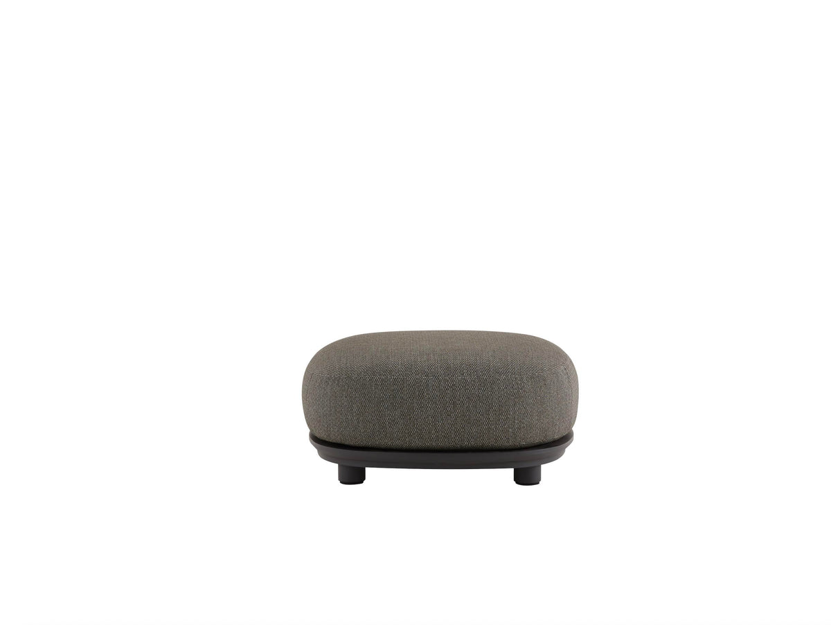 Black ottoman for the Aura black rope outdoor lounge set with gray-taupe marble-effect coffee table