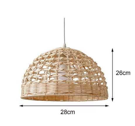 Ovoid handwoven rattan and wicker pendant shade – dimensions diagram