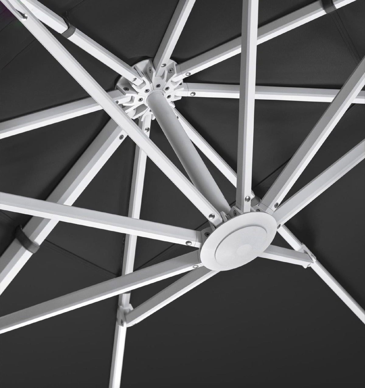 Aily white aluminum 3 x 3 m cantilever umbrella – close-up detail (3)