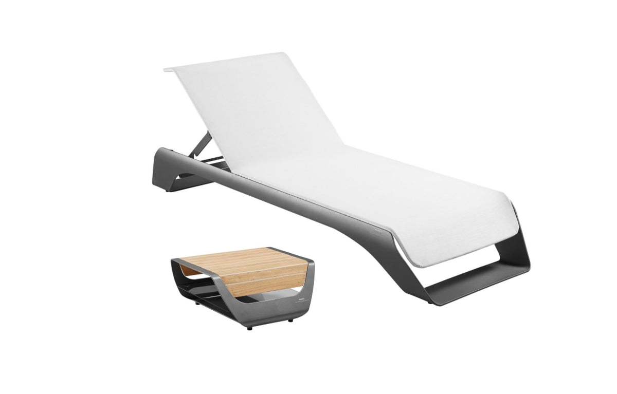 Onda gray aluminum pool lounger with side table