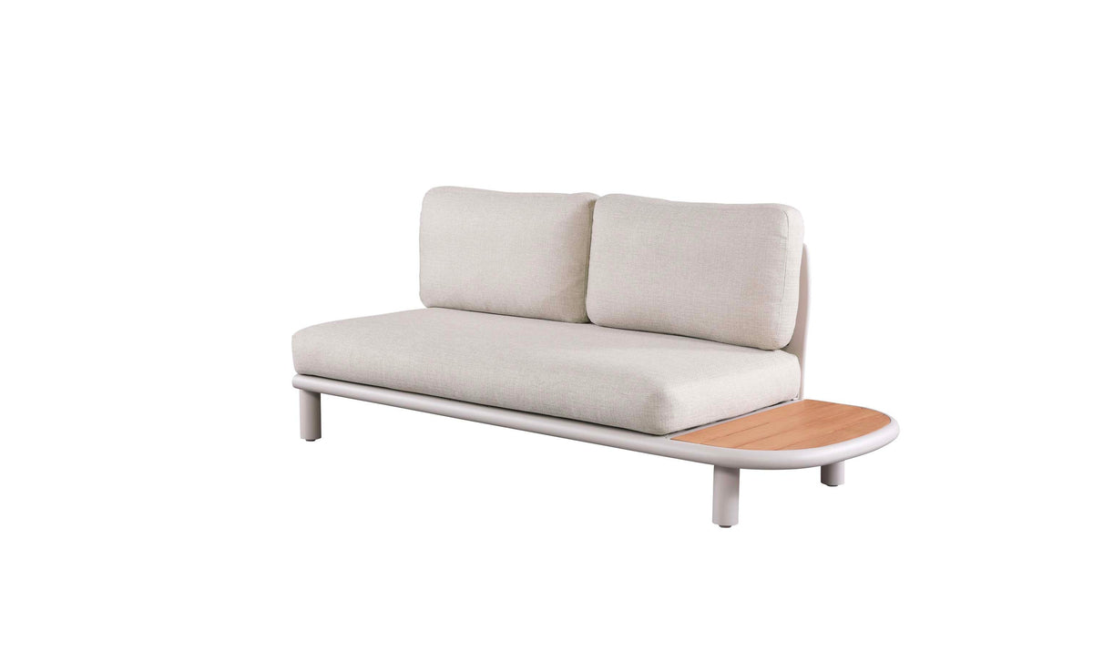 Sanka beige aluminum outdoor sectional with teak platforms