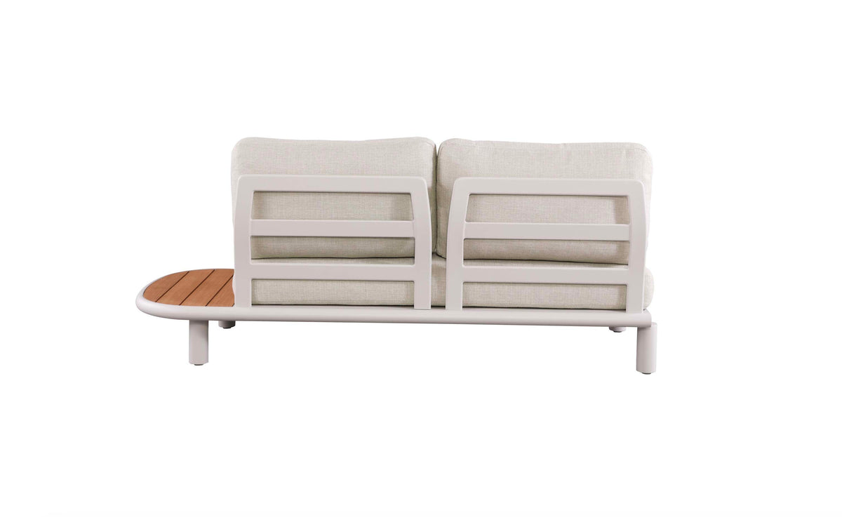 Sanka beige aluminum outdoor sectional with teak platforms – another view