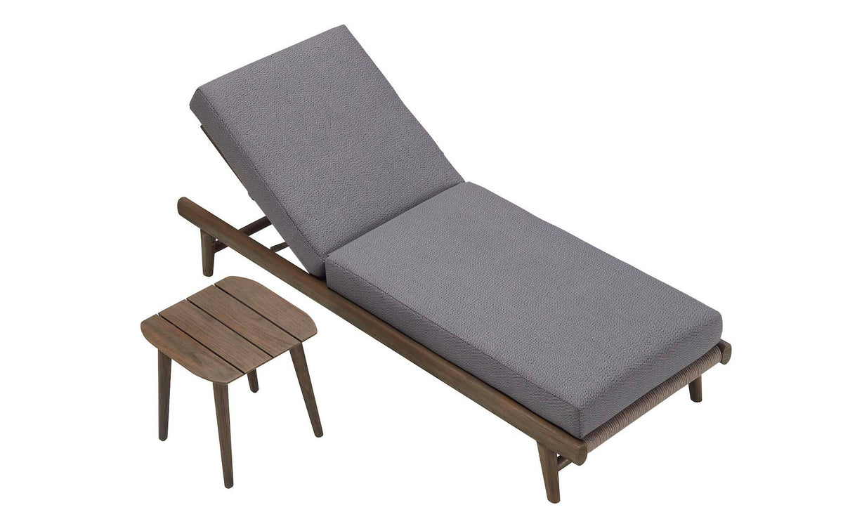 Come solid teak and rope chaise lounge with side table