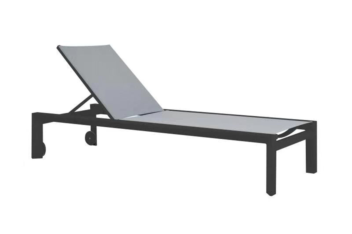 Nicky black aluminum chaise lounges, set of 2 with round table