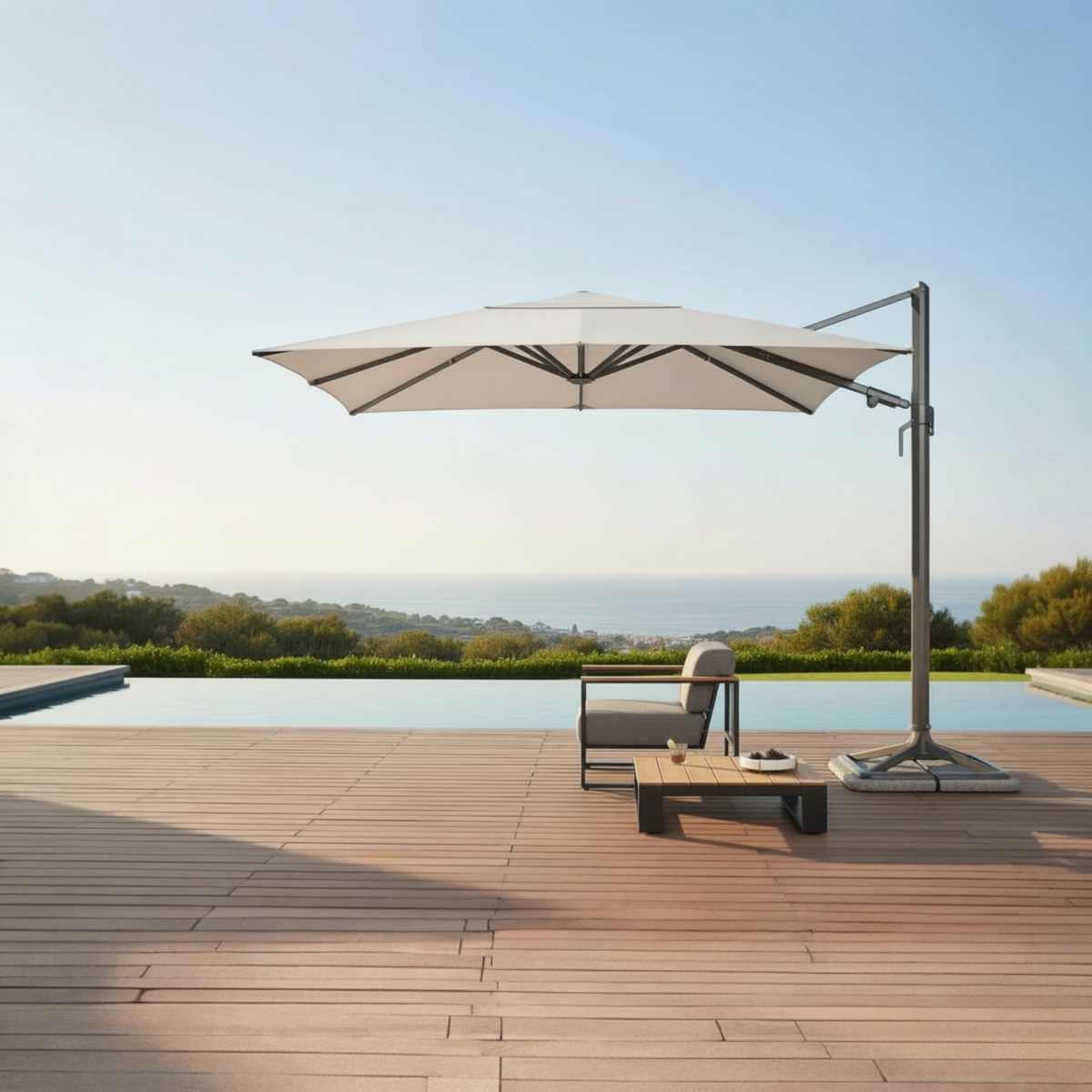 Sofy aluminum and teak modular armchair – shown outdoors (2)