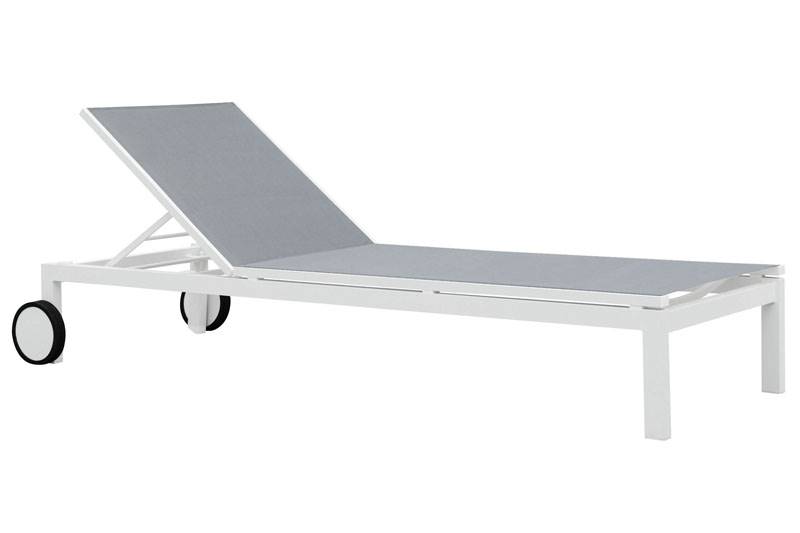 Sully white aluminum pool lounge chair with large wheels