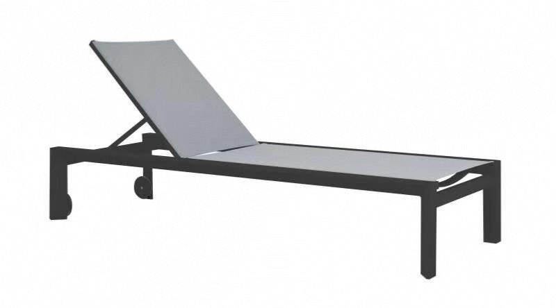 Nicky black aluminum chaise lounge with gray textilene