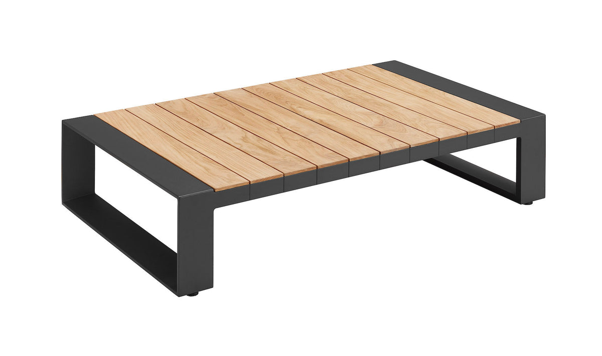 Coffee table from the Sofy anthracite aluminum and teak sofa set with solid teak armrests – another view